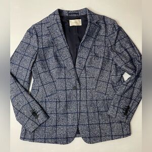 SUISTUDIO • Cameron Single Breasted Wool Blend Blazer Blue Check Size 46R US 18